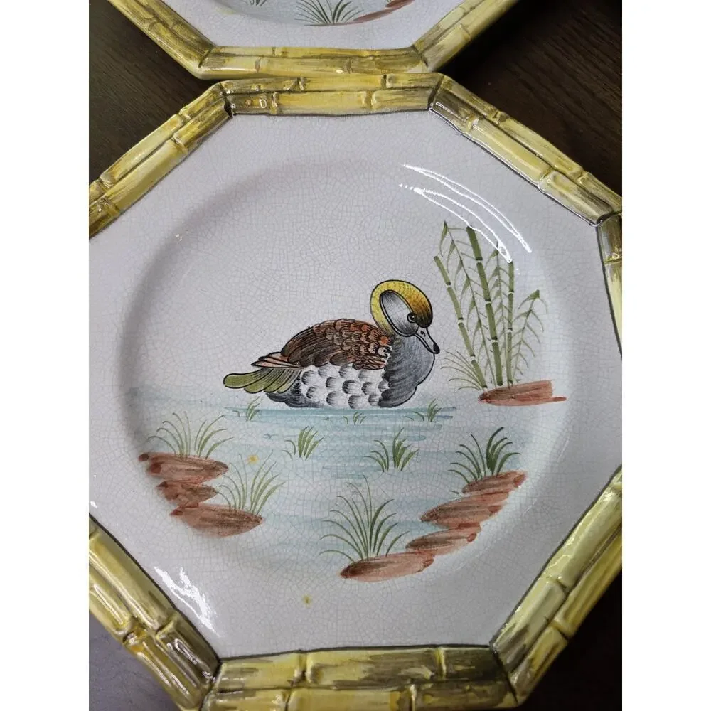 Ducks Bird Stoneware Dinner‎ Plates Set/4 Thanksgiving Made In Italy